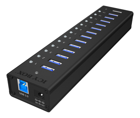 ICY BOX IB-AC6113 USB Hub/Port 14x USB 3.0, 1x USB Charge, Aluminium, Incl 12V Power Adapter