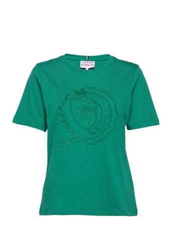 Icon Reg Crest C-Nk Tee Ss T-shirt Top Grøn Tommy Hilfiger