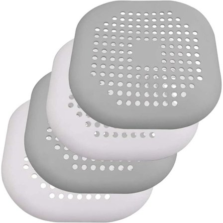 Sett med 4 silikonavløpsfiltre for dusj, badekar, vask og servant G