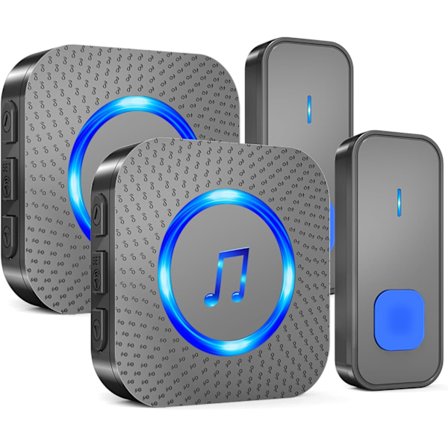 Trådløs dørklokke utendørs, 300M trådløst vanntett dørklokkesett med 2 senderknapper og 2 plug-in mottakere, 55 melodier