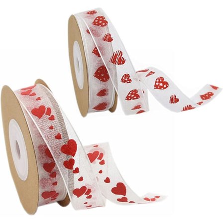 2 kpl, Sydänkuvioitu satiininauha askartelukoriste nauha lahja rusetti