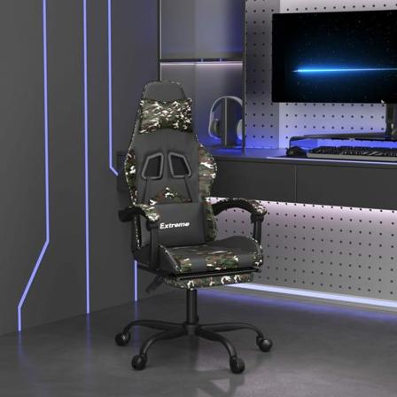 Vidaxl Snurrbar Gamingstol Med Fotstöd Svart Kamouflage Konstläd Grön