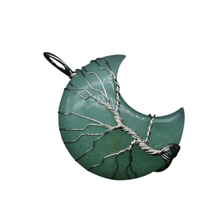 Amethyst Green Aventurine Stone Moon Wrapped Pendant Pink Crystal White Crystal Opal Leather Cord Necklace