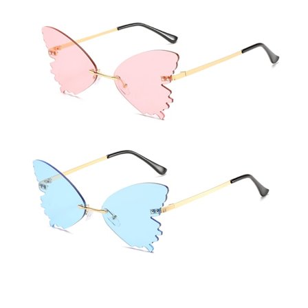 2 stk. Sommerfugl Rimless Solbriller Oversized Briller Metal