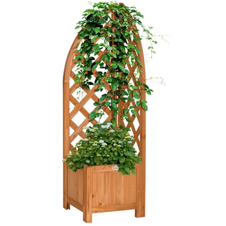 Plantekasse Med Espalier Blomsterkasse Til Have, Gårdhave, Balkon, Naturtræ, Brun, 32X32X108Cm