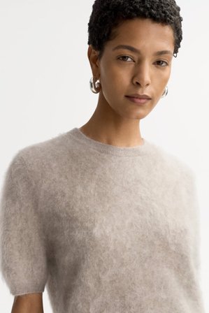 Soft Goat - Brushed short sleeve - Kaschmirpullover für Damen - S - Greige