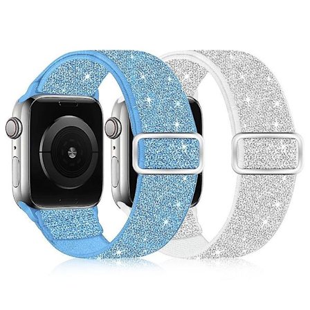 2 Pakker Skinnende Elastiske Loop Solo Urremme Kompatible med Apple Watch Rem 38mm 40mm 41mm Flettet Elastisk Justerbar Sport Dame/Herre Til Iwatch 