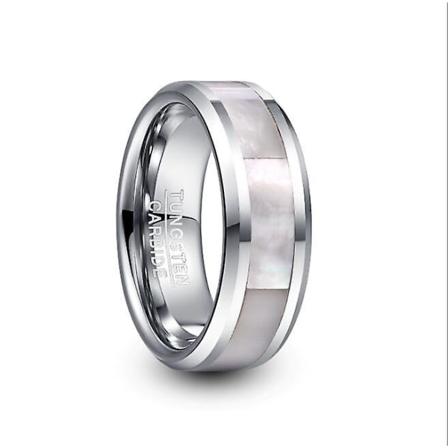 Nuncad 8 mm bred wolframkarbidring, giftering for menn Stålfarge innlegg hvit perlemor ring smykker engros 7
