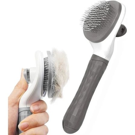 Hårbørste for hund og katt, selvrensende børste med glatt håndtak, hårpleieverktøy med rengjøringsknapp