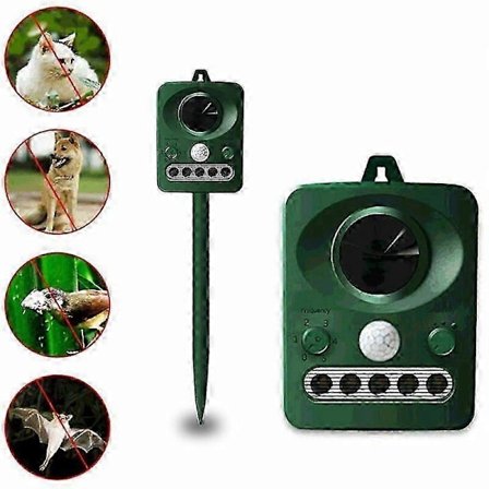 Udendørs solcelledrevet ultralyds fugleafviser, dobbelt solcelle- og USB-opladning, vandtæt design, indbygget batteri, græsgrøn uYPEvaDB
