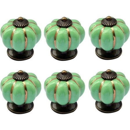 6 stk. grønne keramiske dørknapper, græskarknapper, græskarformet knop, med skruer, til kontormøbler, køkkenskabe, skuffer og