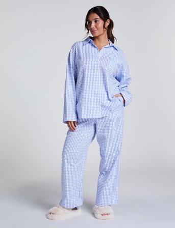 Hunkemöller Jacket Ls Seersucker Check - Blue - M