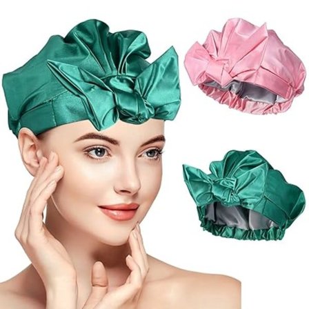 Naisten suihkumyssyt, kolmikerroksinen vedenpitävä myssy, jossa on vuori sileästä satiinista, universaali uudelleenkäytettävä suihkumyssy suihkuun, 