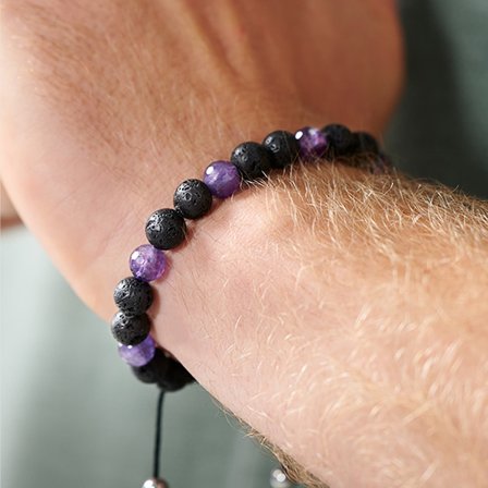 Pulsera de piedra de lava y amatista de 8 mm Sanatio para hombres - Pulseras de perlas