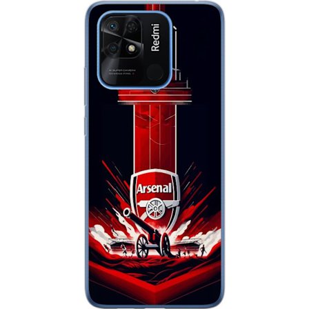 Kompatibelt Mobildeksel til Xiaomi Redmi 10C Arsenal-emblem med kanon og stadionmotiv i kraftig rød og hvit sportsdesign
