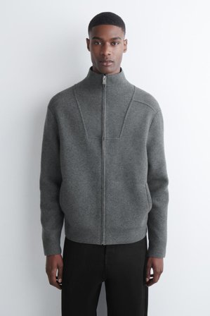 COS Homme Veste De Survêtement Zippée En Laine Mérinos Jacket in Gris