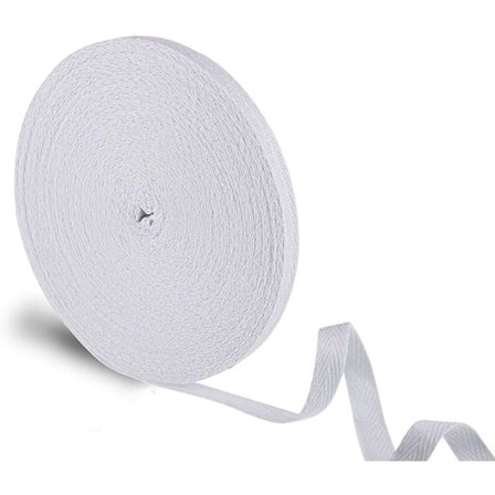 Twillband, Mjukt Naturligt Twillband, Fiskgårdsband, Syband, Twillband för DIY-Hantverk (Vit, 25 meter)