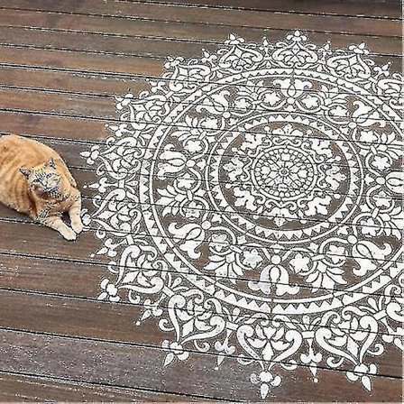 Mandala-apumaalauspohja, suurikokoinen, uudelleenkäytettävä sabluuna lattialle, seinälle, laatoille, kankaalle ja huonekaluille