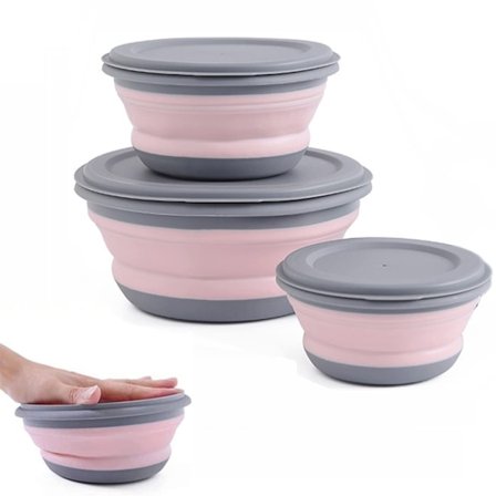 Sammenklappelig silikone madkasse - fødevareopbevaringssæt - picnic rygsæk køkken (Pink)