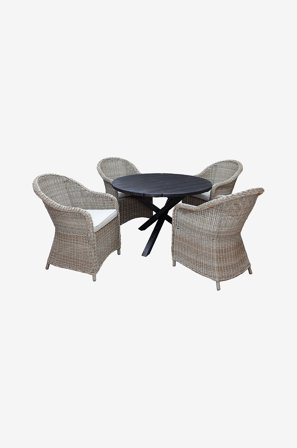 LifestyleGarden - Bord Ø 112 cm & 4 stk. kviksølvstole - Sort - Spisegrupper - Fra Homeroom