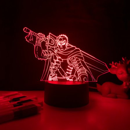 Qinwei Anime Berserk Guts Anime 3D Illusion Nattlampe Hjem Rom Decor Akryl LED Lys Julegave Lamper 16 Farger med Fjernkontroll (Mønster C)