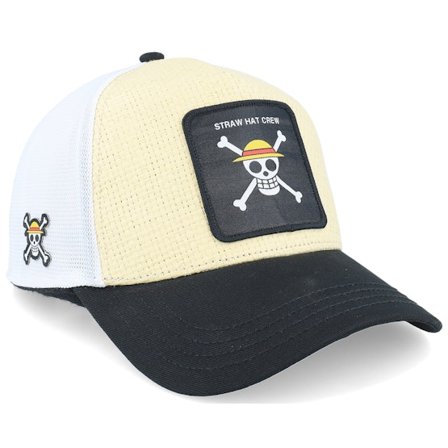 Capslab - Beige trucker Casquette - One Piece Straw Hat Crew White/Beige/Black A-Frame Trucker @ Hatstore