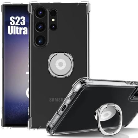 Fodral till Samsung Galaxy S23 Ultra - Klar silikon Stötsäker förstärkta hörn med silverstativ