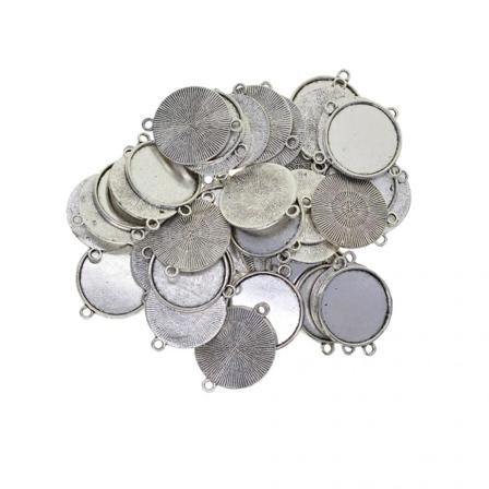 50 stycken Silver Runt hänge Silver Cabochon hänge Vit inställningsbrickor 20 mm