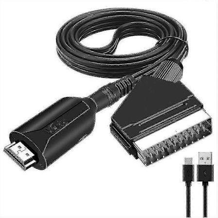 HDMI till SCART-omvandlare 1M Kabeladapter med USB-ström, Plug & Play, Ingen drivrutin behövs