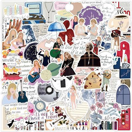 104 kpl Taylorin albumien tarroja, seksikkäitä laulajatarroja, Swiftin albumien tarroja aikuisille ja teini-ikäisille, vedenpitävä vinyylitarra 