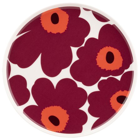 Marimekko Unikko lautanen 20 cm, valkoinen/viininpunainen/punainen