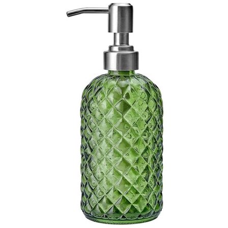 Glas sæbedispenser med pumpe i rustfrit stål, klar håndsæbedispenserflaske til flydende lotion, opvaskemiddelsdispenser