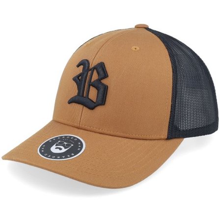 Bearded Man - Brun trucker Keps - Old English B Retro 2 Tone Caramel/Black Trucker @ Hatstore