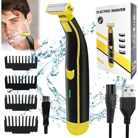 1 STK Elektrisk barbermaskine kompatibel med mænd, elektrisk skægtrimmer, USB-genopladelig skægtrimmer kompatibel med mænd med 4 justerbare kamme, 