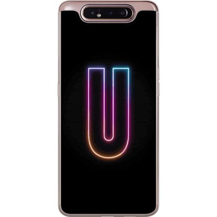 Kompatibel Mobilcover til Samsung Samsung Galaxy A80 Minimalistisk neonbogstav U i farverig lyseffekt mod sort baggrund