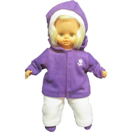 Fleece-dress i mörklila/vit fleece till Skrållan, dockkläder.