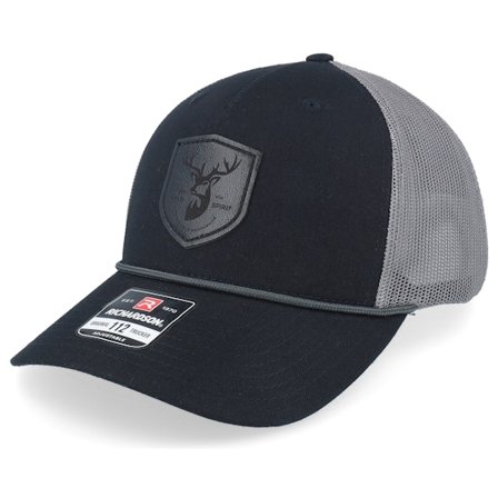 Wild Spirit - Black Deer Shield Patch Black/Charcoal Rope A-Frame Trucker Trucker Black Cap - @ Hatstore