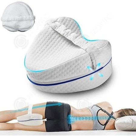 (hvit) INN Ortopedisk Knepute for Ben, Ergonomisk Knepute med Memory Foam for Avlastning og Komfort når du sover på siden, Stropp