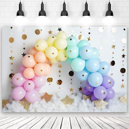 7x5ft Fargerike Ballonger Bakgrunn for Portrett Bakgrunn Regnbue Ballonger Gullstjerner Søt Bursdagsfest Bakgrunn Baby Shower Dekor Bakgrunn Banner