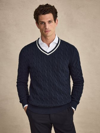 John Henric Men's Dunkelblau V-Ausschnitt Pullover Regular Fit Size XS