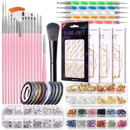 Manikyrsett med neglglitter, neglbørste og gel-negleklistremerker, neglediamanter, negltilbehør for jenter, neglpenner, negldottingsverktøy for 