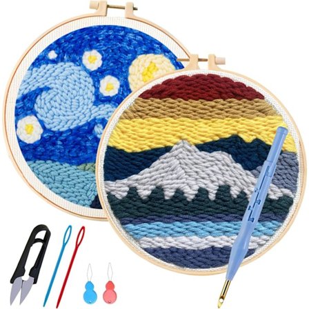 Punch Needle Broderi Startpakke, Mønster Punch Needle Kit Tråder Stoff Broderi, Punch Needle med Justerbar Broderipenn