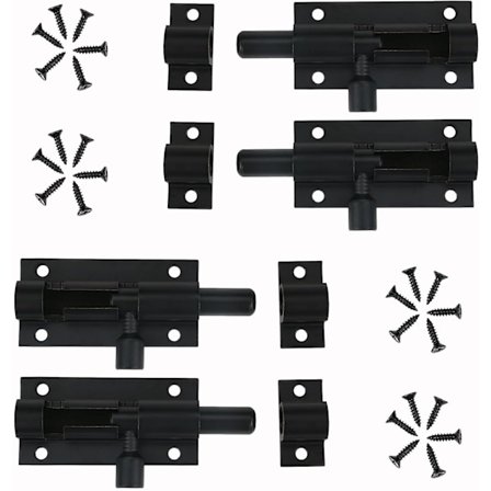 4 stk. Dørlås, Bolt Dørlås Skyvelås Laget av Svart Aluminiumslegering Lås og Lås med Skruer, for Hageport, Bod, Vinduer, Int