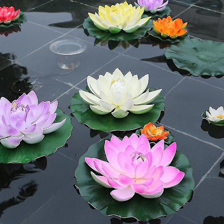 5 stk kunstige flytende vannliljer Eva Lotus blomst damdekor 10 cm kunstig Lotus dam tank plante ornament hjem hage