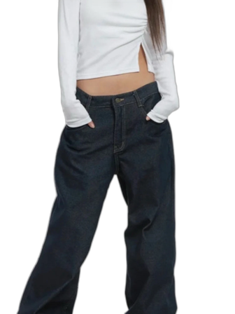 Mörkblå baggy jeans med wide fit