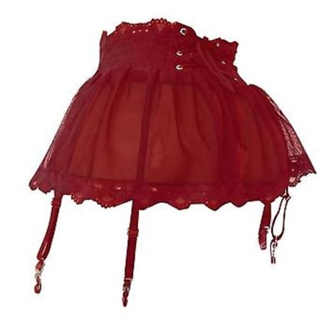 Justerbar Strømpebånd Bælte Nederdel Fire-radet Bandage Perspektiv Blonde Strømpebånd Nederdel (XL vinrød)