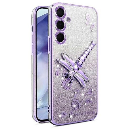 KADEM deksel til Samsung Galaxy A36 5G mobiltelefon, sommerfuglstativ, TPU blomster glitter mobiltelefondeksel - lilla (lilla)