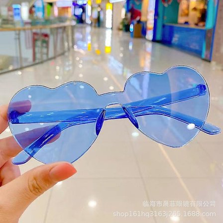 Hjärtformade solglasögon utan ram, transparenta hjärtglasögon, festtillbehör (blå)