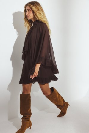 NA-KD Chiffon Cape Mini Dress - Efterårskjoler - Brun - EU 44