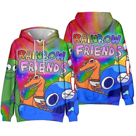 Rainbow Friends Printed Barn Pojke Flickor Luvtröja Dragsko Hood Pullover Sweatshirts Casual Lös TopBästa presenten till jul style 1 11-12 Years